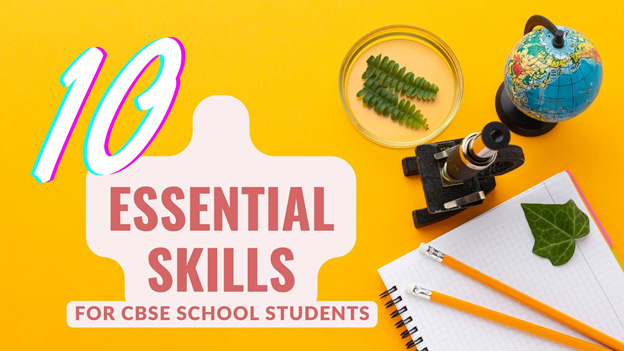 Icons representing the 10 essential skills required by CBSE school students.